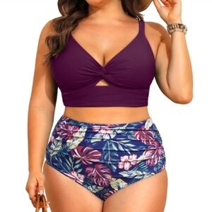 Daci Plus Size Two Piece Swimsuits - Women High Waisted Bikini Tummy Control